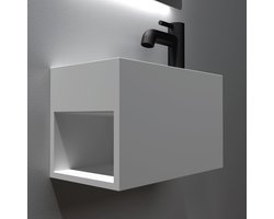 Hangende Wastafel Steen - Waskom Wandmontage - Kleine Badkamers - Geïntegreerd Opbergvak - 33x18x20.5 cm - Mat Wit