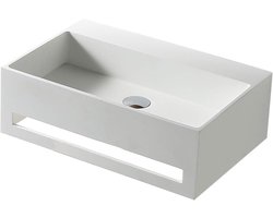 Hangende Wastafel - Wandwastafel Steen - Badkamer Inrichting - Geïntegreerd Handdoekrek - 60x40x20 cm - Wit Mat