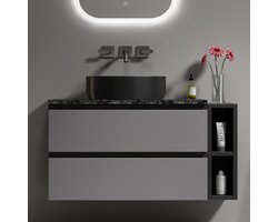 Hangende Wastafelonderkast - Badmeubel Set - Badkamer Opfrissen - Vochtbestendig Marmer - 80 cm Breed - Zwart Grijs