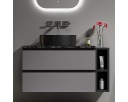 Hangende wastafelonderkast - Badmeubelset - Voor een opgefriste badkamer - Vochtbestendig marmer - 80 cm breed - Zwart grijs