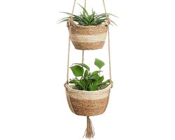 Hangende zeegras plantenbak - 2 maten geweven plantenpot binnen en buiten - bloempotten hoes opbergmand plantencontainers voor woondecoratie - beige
