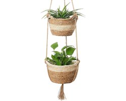 Hangende zeegras plantenbak - plantenpot binnen en buiten - bloempotten hoes - opbergmand plantencontainers - woondecoratie - 2 maten (beige) Flower Hanger