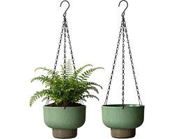 Hangende Zelfwaterende Bloempotten voor Buiten en Binnen - Groene Kunststof Plantenbakken met Watervoorraad - Set van 2 Stuks - 19 cm - Ideaal voor Tuin en Balkon
