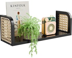Hangende zwarte rotan wandplank - Decoratieve boekenplanken voor muur en kinderkamer