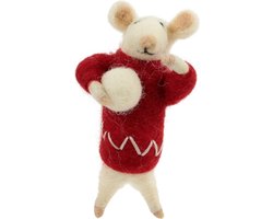 Hanger - Kerst - Decoratie - Vilt - Muis Sneeuwbal - 13x9x7cm- Nepal - Fairtrade