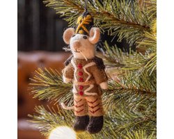 Hanger Vilt Figuurtje Kerst - Notenkraker Luitenant - Beigebruin - 14cm - Handgemaakt & Fairtrade