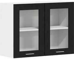 Hangglaskast | Wandkast | Muurkast | Opbergkast met plank Zwart eiken 80 x 31 x 60 cm Bewerkt hout