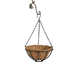 Hanging basket 25 cm met ijzeren muurhaak en kokos inlegvel - Complete hangmand set van gietijzer