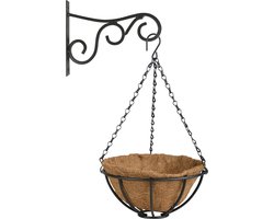 Hanging basket 25 cm met metalen muurhaak en kokos inlegvel - Complete hangmand set van gietijzer