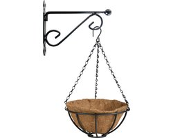 Hanging basket 25 cm met metalen muurhaak en kokos inlegvel - Complete hangmand set van gietijzer