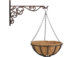 Hanging basket 35 cm met ijzeren muurhaak en kokos inlegvel - Complete hangmand set van gietijzer