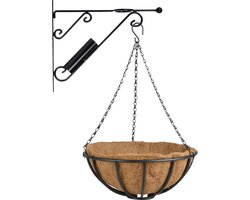 Hanging basket 35 cm met metalen muurhaak en kokos inlegvel - Complete hangmand set van gietijzer