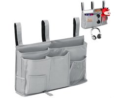 Hanging Bed Organiser met 8 Compartimenten en 3 Bevestigingen voor Bedden en Sofas, Grijze Opbergzak 50 x 30 x 10 cm, Ideaal voor Kleding, Speelgoed en Boeken
