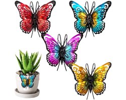 Hanging Butterfly Flower Pot Pendants - 4 Stuks, Metalen Vlinder Wanddecoratie voor Tuin en Huis, Unieke Buitenversiering en Sculpturen