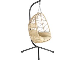 Hanging Chair with Frame | Cream | Hanging Swing for Indoor and Outdoor | Includes Cushion and Cushions | Wicker Chair, Hanging Chair Patio Hanging Chair