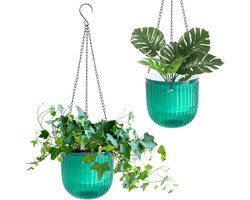 Hanging Flower Pots voor Buiten, Grote Kokosmanden met Ketting, Set van 2 Transparante Tuinaccessoires van 16,5 cm