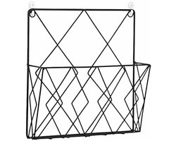 Hanging Magazine Rack Metal Magazine Holder, Newspaper Holder Newspaper Basket Wall Mounted Magazine Holder with 2 Hooks for Magazines, Books and Office Documents (Black)