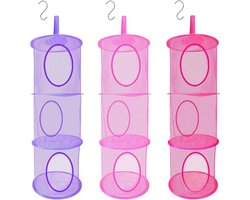 Hanging Mesh Toys - Zachte Teddy Hammock, Opvouwbaar Net, 3 Laags Ruimtebesparende Organizer voor Knuffels en Speelgoed in de Kinderkamer (Roze, Roze, Paars)