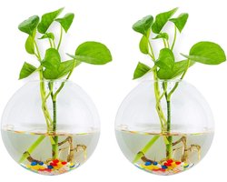 Hanging Plant Pot Set van 2 Ball Shape Terrarium Vazen met Kleurige Steentjes voor Binnen en Buiten, Perfect voor Tuin, Huis en Kantoor