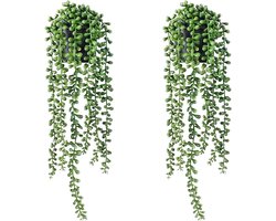Hanging Plant Set of 2 Indoor Artificial Plants with Pots Fake Potted String of Pearl Succulents Fake Ivy for Home Indoor Outdoor Wall Office Table Shelf