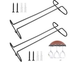 Hanging Wine Glass Holders - 2 Pcs - 26.5 cm x 11.5 cm - Metal Glass Holder - Compatible Glass Base - 4-9 cm - Voor Bar - Wijnkast - Keukenkast (Zwart)