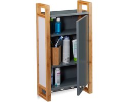 hangkast badkamer - bamboe - 3 vakken - 3 haken - 58 x 31,5 x 15 cm