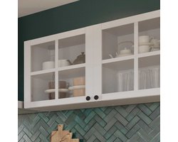 Hangkast Cottage - 120x37x55cm - 2 deuren in glas - wit - CBA - Keuken bovenkast - Wit - Melamine; Spaanplaat