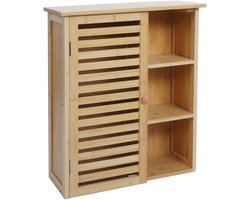 Hangkast MCW-O73, badkamerkast, badkamerkast, deuren, opbergvakken, bamboe, 60x50x19cm