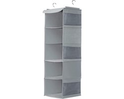 Hangkast met 5 vakken Organizer, stoffen Opbergplanken Eenheid met 6 Zijvakken voor Kleding - Grijs (30 x 30 x 108 cm)