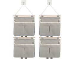 Hangkast Organizer - wandopbergzakken linnen katoen - waterdichte opberger - voor woonkamer, badkamer, slaapkamer - hangtas voor tijdschriften - grijs - 4 stuks