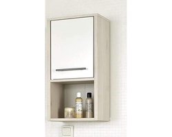 Hangkast Quickset 350 - Pine Ida licht/wit glans - 33 cm breed - 1 deur - 1 nis - 1 plank - badkamer meubel - opbergkast badkamerkasten hoog