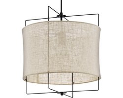 Hanglamp 1-lichts vintage hanglamp natuur boho hygge zwart staal en hout in natuurlijke kleuren voor eettafel en woonkamer E27-fitting diamter 40 cm zeegras lampenkap