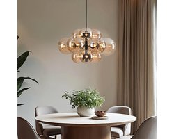 Hanglamp 12-lichts zwart met amber glas - Decadi