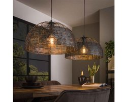 Hanglamp 2 Lampen - Armor - Ø60 cm - Zwart/Bruin - Handgemaakt - Burned Finish - Woonkamer - Keuken - Half rond - Metaal - In Hoogte Verstelbaar tot 150 cm - Exclusief Lichtbron