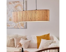 Hanglamp 2 vlammen natuurlijke stijl kort snoer 115 cm hoog 95 cm lang E27 max 52 W zwart natuurlijk metalen zeegras