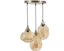 Hanglamp 3 Bollen - Hanglamp - Hanglamp Eetkamer - Hanglampen Woonkamer - Hanglamp Slaapkamer - Vintage - Glas - Goud