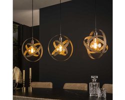 Hanglamp 3 Lampen - Cosmos Mesh - Artic Zwart - Metaal - Glas - 3 Lichts - Rond - Woonkamer - Keuken - In Hoogte Verstelbaar tot 150 cm - Exclusief Lichtbron - Voedingstype Netstroom