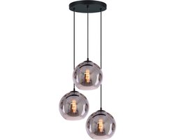 Hanglamp 3-Lichts Bol | Rookglas | Industrieel | Woonkamer | Eetkamer | Smoke | Zwart