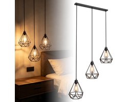 Hanglamp 3-Lichts E27 met Warm Wit Licht - Vintage Pendellamp van Metaal Mat Zwart - in Hoogte Verstelbaar voor Woonkamer Eettafel Keuken - Inclusief 3 ST64 Edison Lampen - Rechthoekige Basisplaat - NAIZY
