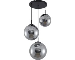 Hanglamp 3-Lichts Mix(15,20,25 cm) | Rookglas | Industrieel | Woonkamer | Eetkamer | Smoke | Zwart