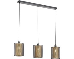Hanglamp 3 vlammen Hanglamp zwart Eetkamerlamp In hoogte verstelbaar, metaal goudkleurig, 3x E14 stopcontacten, LxBxH 85x15x150cm, WOFI 12109