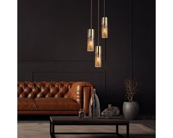Hanglamp 3 vlammen plafond hanglamp metaal glas hanglamp, 3x E27, metaal messing glas amberkleurig, 30x150cm, woonkamer slaapkamer