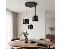 Hanglamp 3-voudig Zwart/ Goud | metaal | 3x E27 fitting | Ø30cm