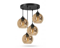 Hanglamp 4-lichts Amber Glas – Industriële Hanglamp voor Eetkamer, Woonkamer en Slaapkamer – E27 – Excl. Lichtbronnen