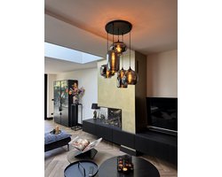 Hanglamp 5-Lichts Mix | Rookglas | Industrieel | Woonkamer | Eetkamer | Smoke | Zwart