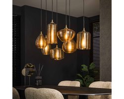Hanglamp | 93 cm | landelijke hanglampen | 7 lichts | E27 | amber goud zwart | glas metaal | hotel chique modern klassiek landelijk romantisch