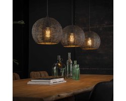 Hanglamp armor half rond | 3 lichts | zwart / bruin | metaal | in hoogte verstelbaar tot 150 cm | Ø 26 cm | eetkamer / eettafel lamp | modern / sfeervol design