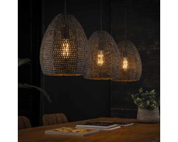 Hanglamp armor ovaal | 3 lichts | zwart / bruin | metaal | in hoogte verstelbaar tot 150 cm | Ø 26 cm | eetkamer / eettafel design