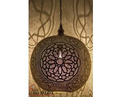 Hanglamp Art geelkoper-Handgemaakt - Eettafel lamp - Authentiek - Egyptische - Arabische - Marokkaanse - Oosterse Lampen - Afmeting 53 cm hoog