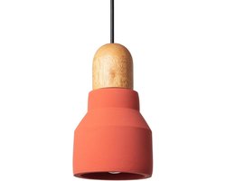 Hanglamp Beton Hout - Plafondlamp Luster - Eetkamer Verlichting - Handgevormd Beton - 14.6 x 12 cm - Terracotta